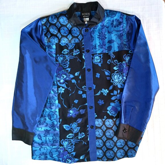 Koos of Course 100% Silk Eclectic Patchwork Button Long Sleeve Shirt Size M - Picture 5 of 11